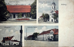 Adony-grzichy castle, church, school, steam mill, Raboczky building - mosaic photo postcard 1928