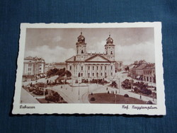 Postcard, Debrecen, ref. Chocona statue of the Great Church, skyline, street detail, tram