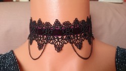 Black lace neck blue purple ribbon chain
