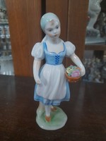 Herend hand-painted girl with flower basket. 15 Cm.
