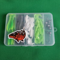 New, 45-piece fishing bait set in a box - rubber fish, hook - 22.