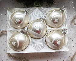 Old glass silver white large sphere Christmas tree ornaments 5 pcs 7-8cm