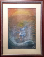 Hattyúk tava és a Tűzmadár. 2 db akvarellkép. 65x50 cm. Prima díjas művész alkotása. Károlyfi/1952