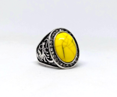 Rozsdamentes acél gyűrű (Stainless Steel) sárga márványos kővel 278