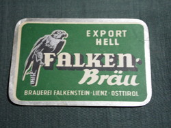 Beer label, bier etikette falken bräu, lienz, export hell