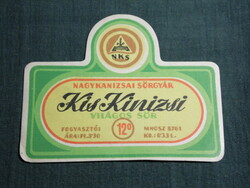 Beer label, Nagykanizsa brewery, small Kinizsa light beer