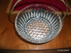 Handmade old metal basket, inside a patterned glass bowl, bottom: 10 cm, height: 6 cm