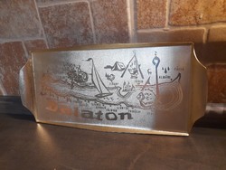 Balaton tray, golden, with Balaton local names, in good condition