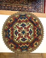 Antique round handmade tablecloth with Caucasian pattern 55 cm