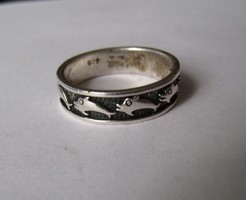 Retró ezüst gyűrű delfinekkel, nagy méret, új!