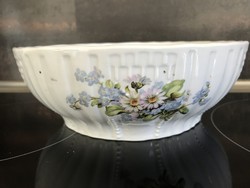 Zsolnay porcelàn komatál nefelejcsekkel és margarétákkal, 20 cm átmérő