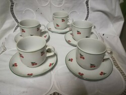 Porcelain coffee sets with a cherry pattern, with a green rim