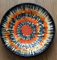 Retró iparművészeti kerámia tányér 28,5 cm narancssárga mintával