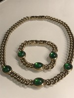 Jewelry set with thick gold-plated, emerald-colored glass eyes, 45 or. 18.5 cm