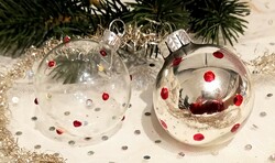 Red polka dot glass sphere Christmas tree ornaments 2 together 5cm