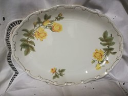 Zsolnay porcelain oval pie dish with yellow rose decoration