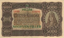 5000 korona / 40 fillér 1923 Nyomdahely nélkül eredeti állapot 2.