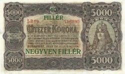 5000 korona / 40 fillér 1923 Nyomdahely nélkül Restaurált 2.