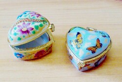 Szívecske ékszeres szelence pár porcelánból, különleges ajándék