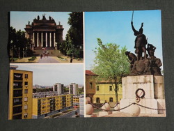 Képeslap, Eger mozaik részletek, Dobó emlékmű szobor, székesegyház,Dóm, lakóházak
