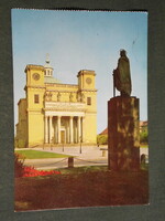 Detail of postcard, vác, cathedral, church, statue of Saint Stephen