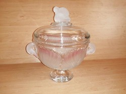 Swan patterned glass bowl with base, lid, offering (fp)