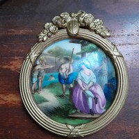 ANTIK PORCELÁN KÉP FALIDÍSZ KERETBEN 
