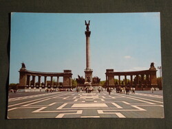 Képeslap, Budapest ,Hősök tere emlékmű, részlet, látkép