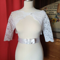 Wedding bol40 - white bridal bow short sleeve lace bolero