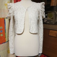 Wedding bol38 - off-white bridal long-sleeved lace bolero with French clasp