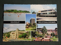 Képeslap, Balatonalmádi,mozaik részletek,OMNIA üdülő,posta,strand,Aurora Hotel,Tulipán szálló