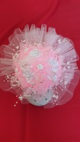 ESKÜVŐ MCS10 - Tüllös díszítésű Menyasszonyi csokor rózsaszín és fehér virágokból