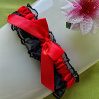 Wedding hak68 - 50mm black red bow lace garter, groomsmen