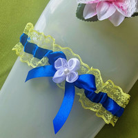 Wedding hak51 - 45mm yellow-blue colored bow garter, thigh lace, groomsmen