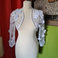Wedding bol74 - 3D Floral Embroidered Snow White Long Sleeve Bridal Lace Bolero