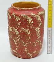 Tófej, splattered white glaze, red glaze, wide-mouth cylinder ceramic vase (2925)