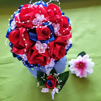 Wedding mcs18 - blue red bridal bouquet with groom's pin