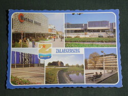 Postcard, Zalaegerszeg, mosaic details, center store, zte sports hall, public school, swimming pool
