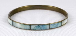1Q254 old mother-of-pearl inlaid copper bracelet 7 cm