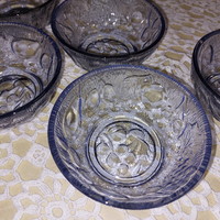 Ritka, kékes-szürke üveg kompótos tálak, gyümölcsmintával