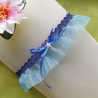 Wedding hak38 - 50mm blue heart pattern garter, thigh lace, groomsmen