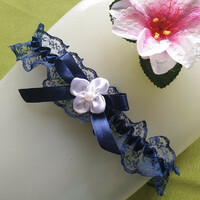 Wedding hak41 - 45mm navy blue bow with floral garter, thigh lace, groomsmen