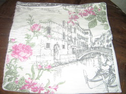 Beautiful vintage style cushion cover with rose and Venice pattern