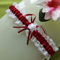 Wedding hak49 - 40mm burgundy color bow floral lace garter, groomsmen