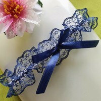 Wedding hak35 - 45mm dark blue bow garter, thigh lace, groomsmen