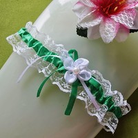 Wedding hak50 – 45mm White Green Ribbon Floral Lace Garter Groomsmen