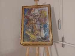 (K) Szürrealista festmény szignózott 59x78 cm kerettel