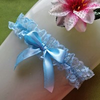 Wedding hak56 - 45mm light blue bow garter, thigh lace, groomsmen