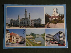 Postcard, Győr mosaic details, town hall, abbot's house, confluence of Danube river with Cziraky obelisk, hotel