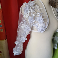 Wedding bol75 - 3d floral embroidered snow white long sleeve bridal bolero